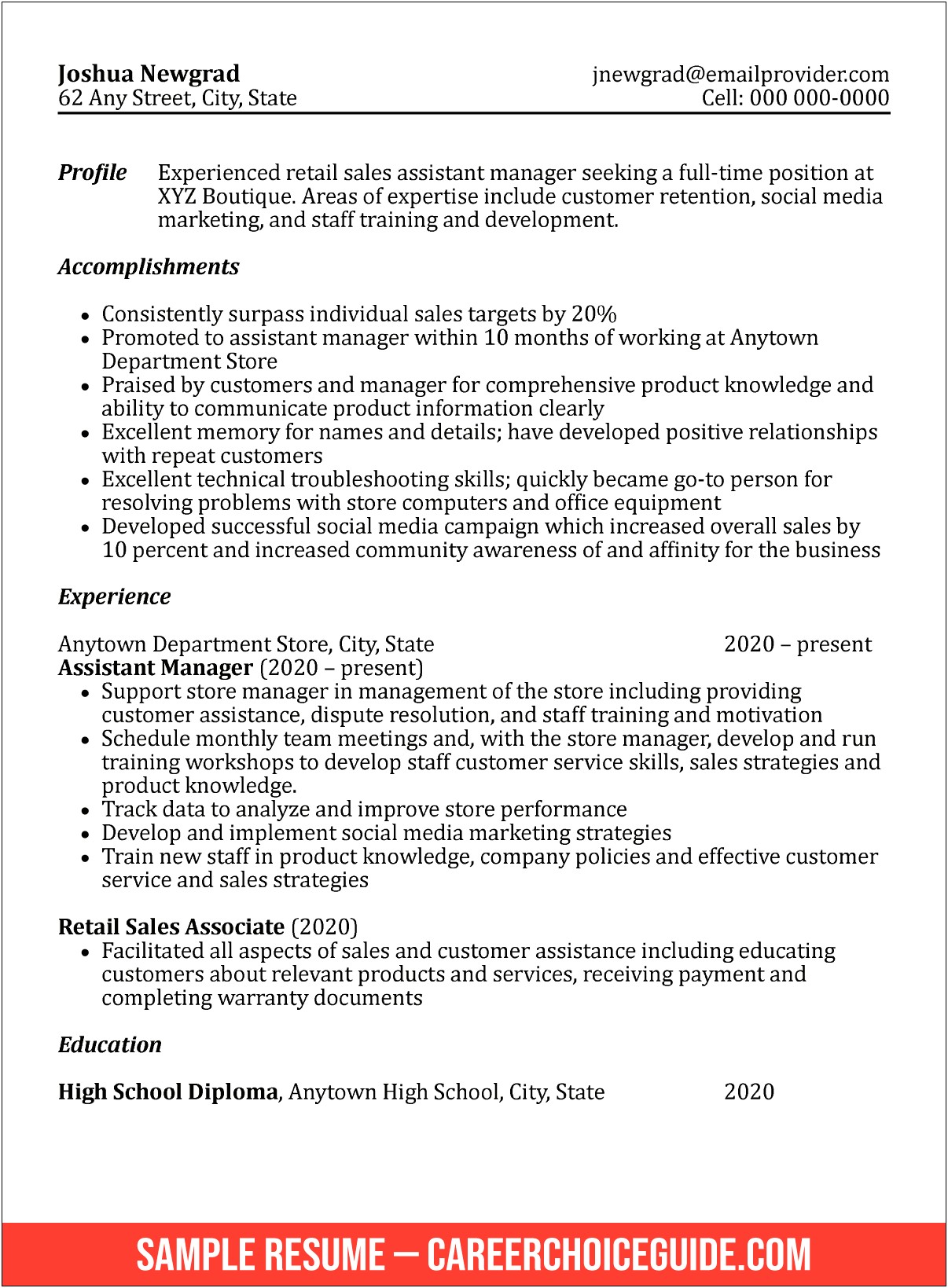 Resume For Job Recent High School Grad