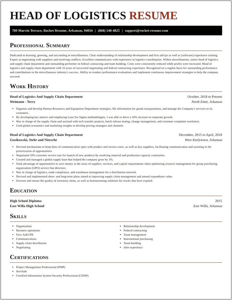Resume For Logistics And Supply Chain Management