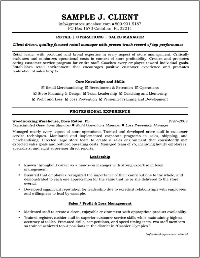 Resume For Manager In Training Position