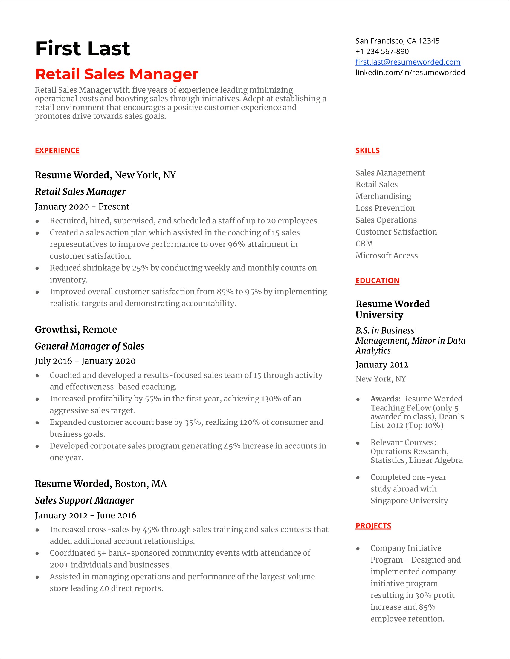 Resume For Manager With Direct Report
