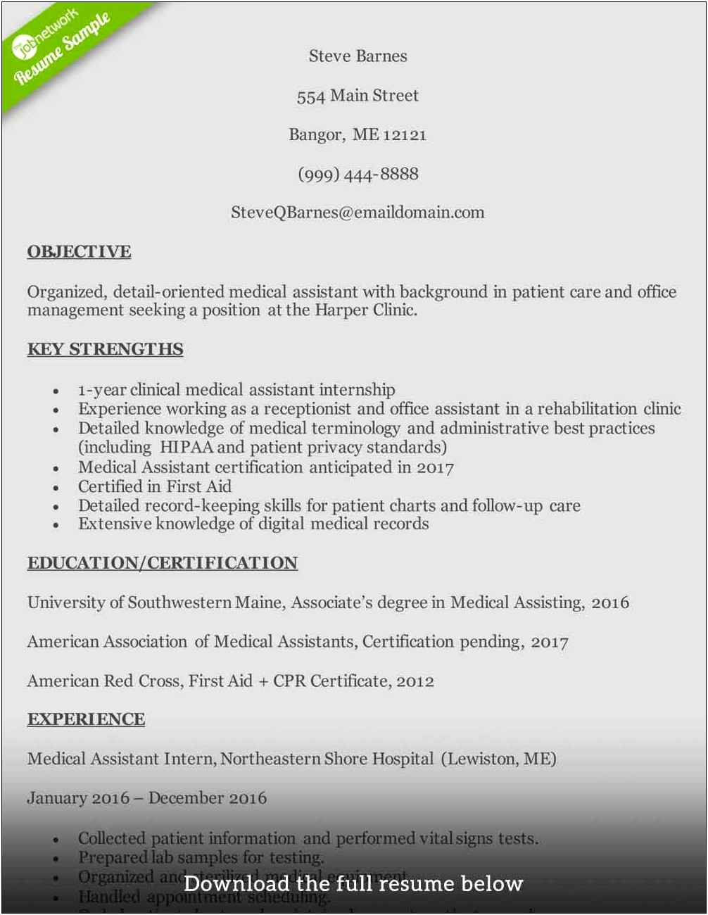 Resume For Medical Assistant Without Experience