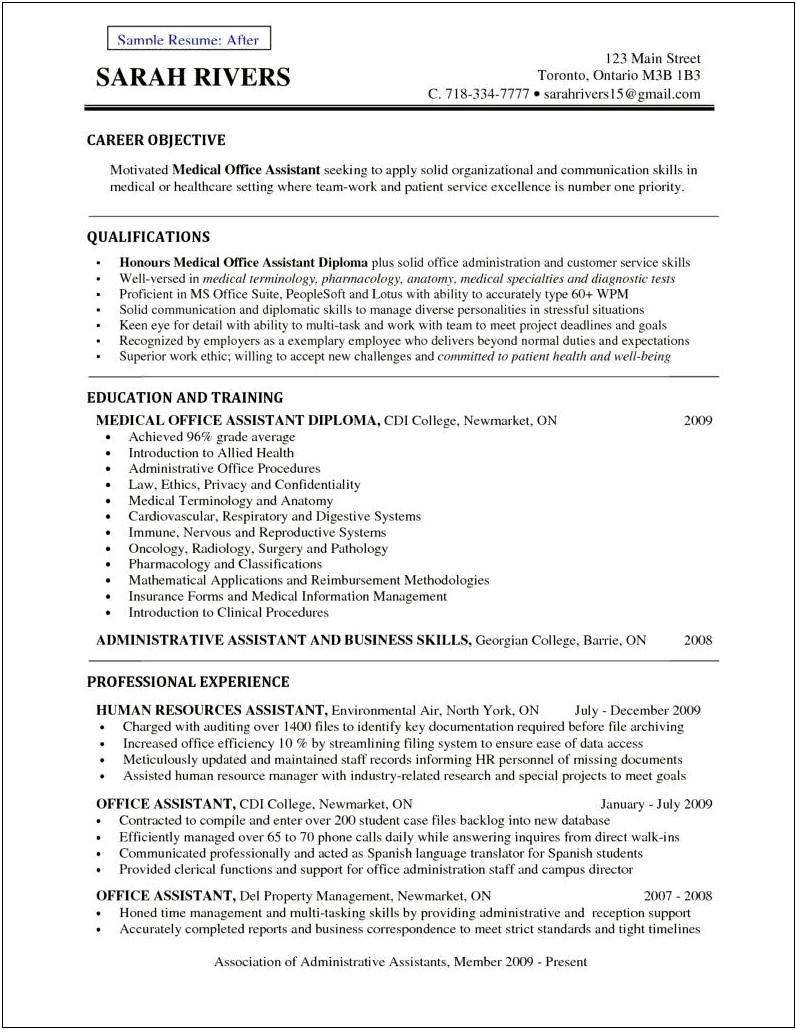 Resume For Medical Fiel D Objective Examples