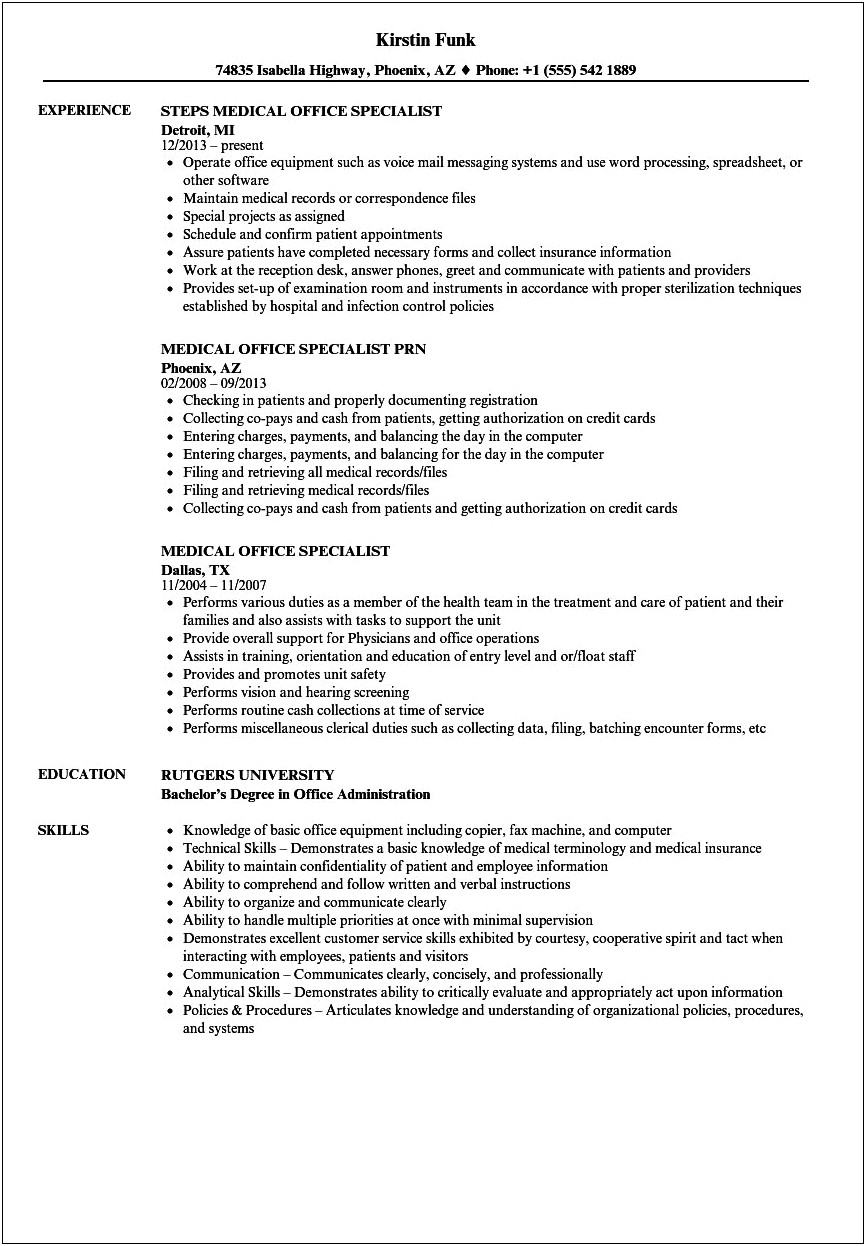 Resume For Medical Office Manager Position