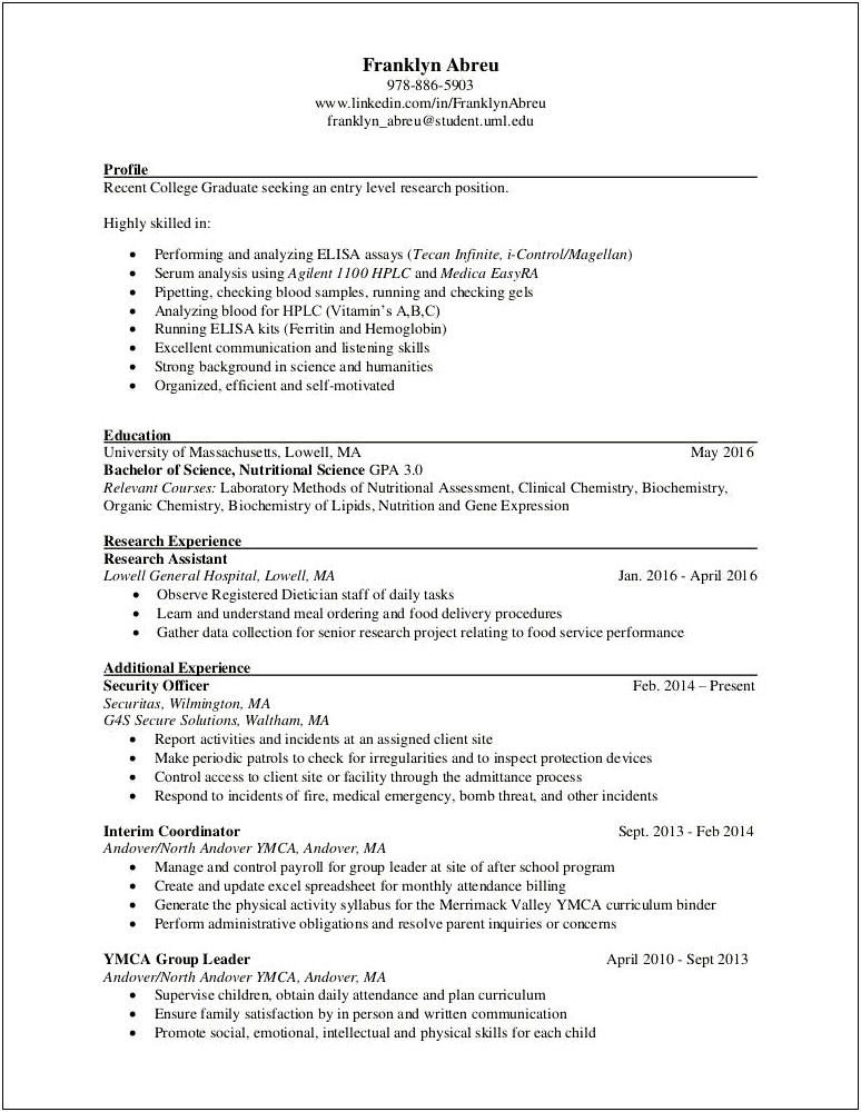 Resume For Medical Student Seeking Research Assistant Job