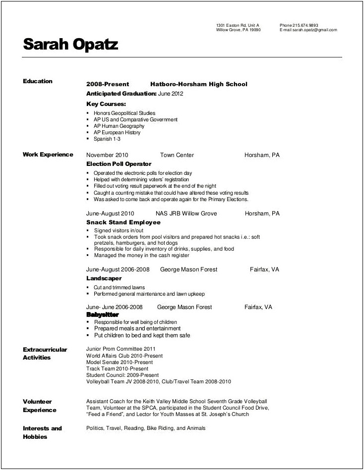 Resume For Middle School Graduation Coach