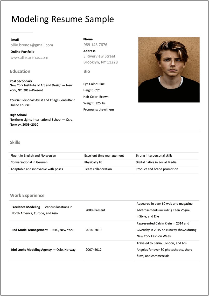 Resume For Modeling And Acting No Experience