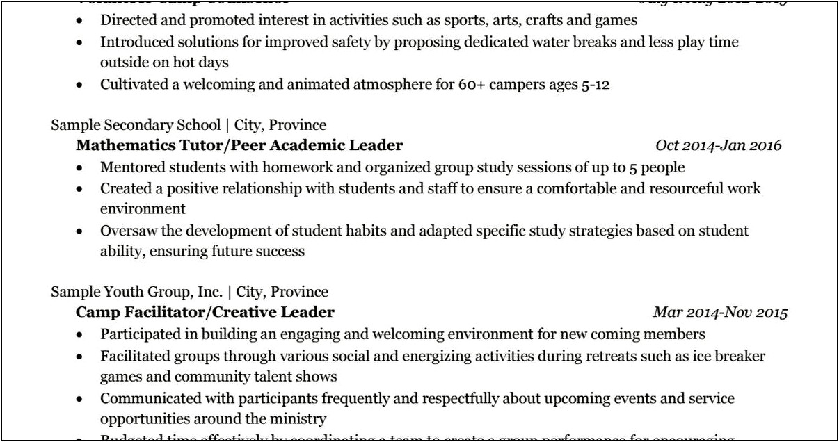 Resume For No Work Experience Students