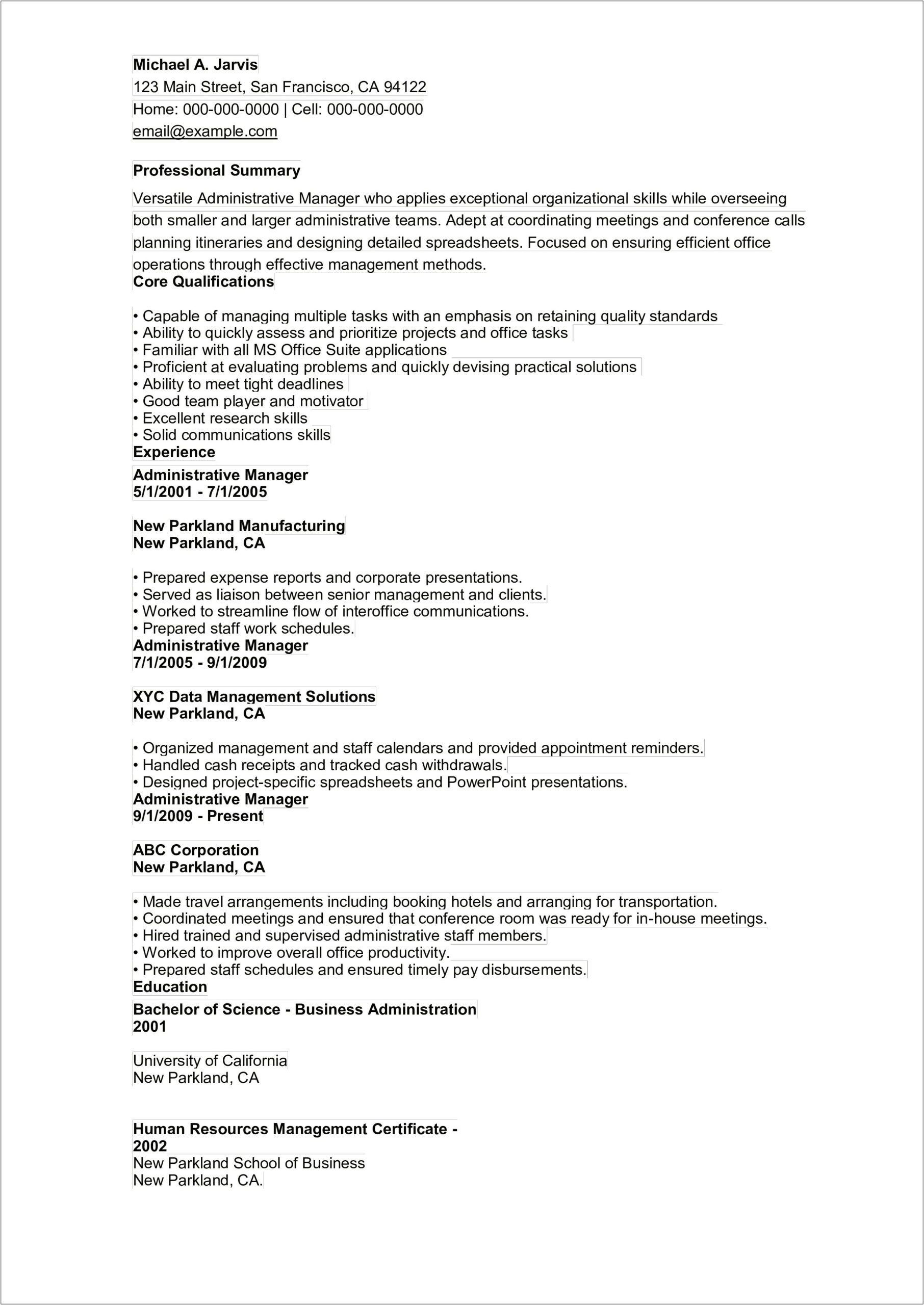 Resume For Office Manager In It Hr & Admin
