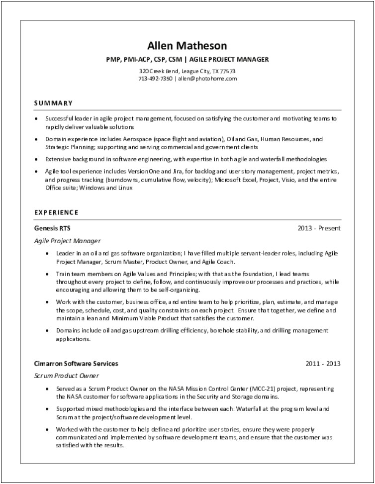 Resume For Oil And Gas Project Manager