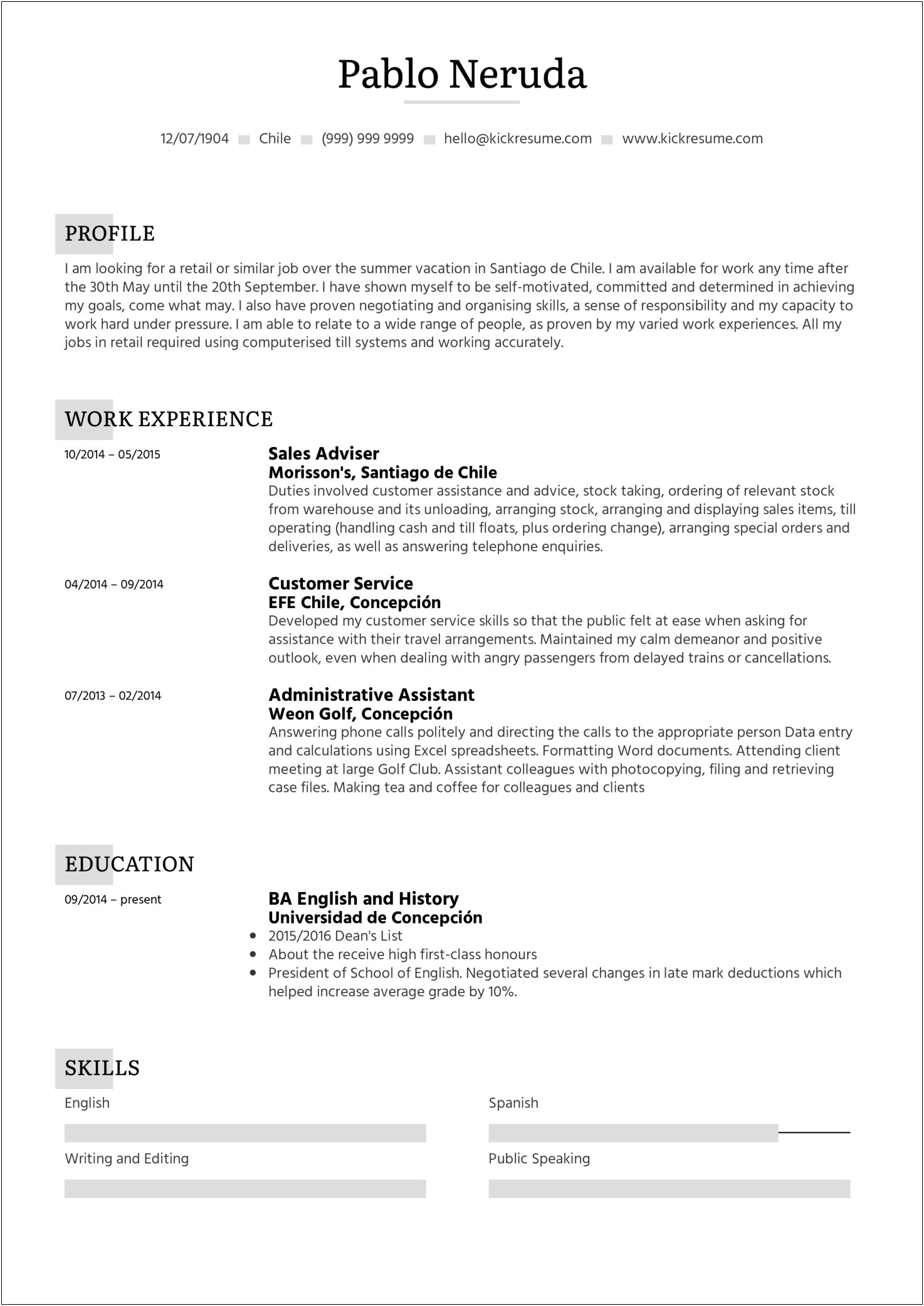 Resume For On Campus Jobs In Us