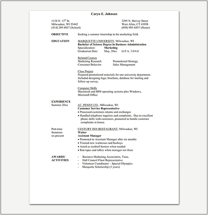 Resume For On Campus Jobs Pdf