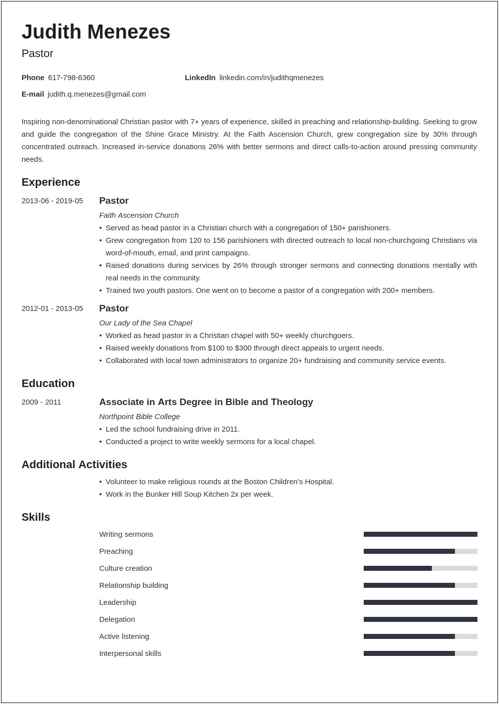 Resume For Pastor Looking For Secular Work