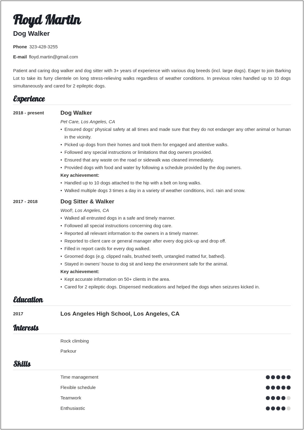 Resume For Pet Sitting Office Manager
