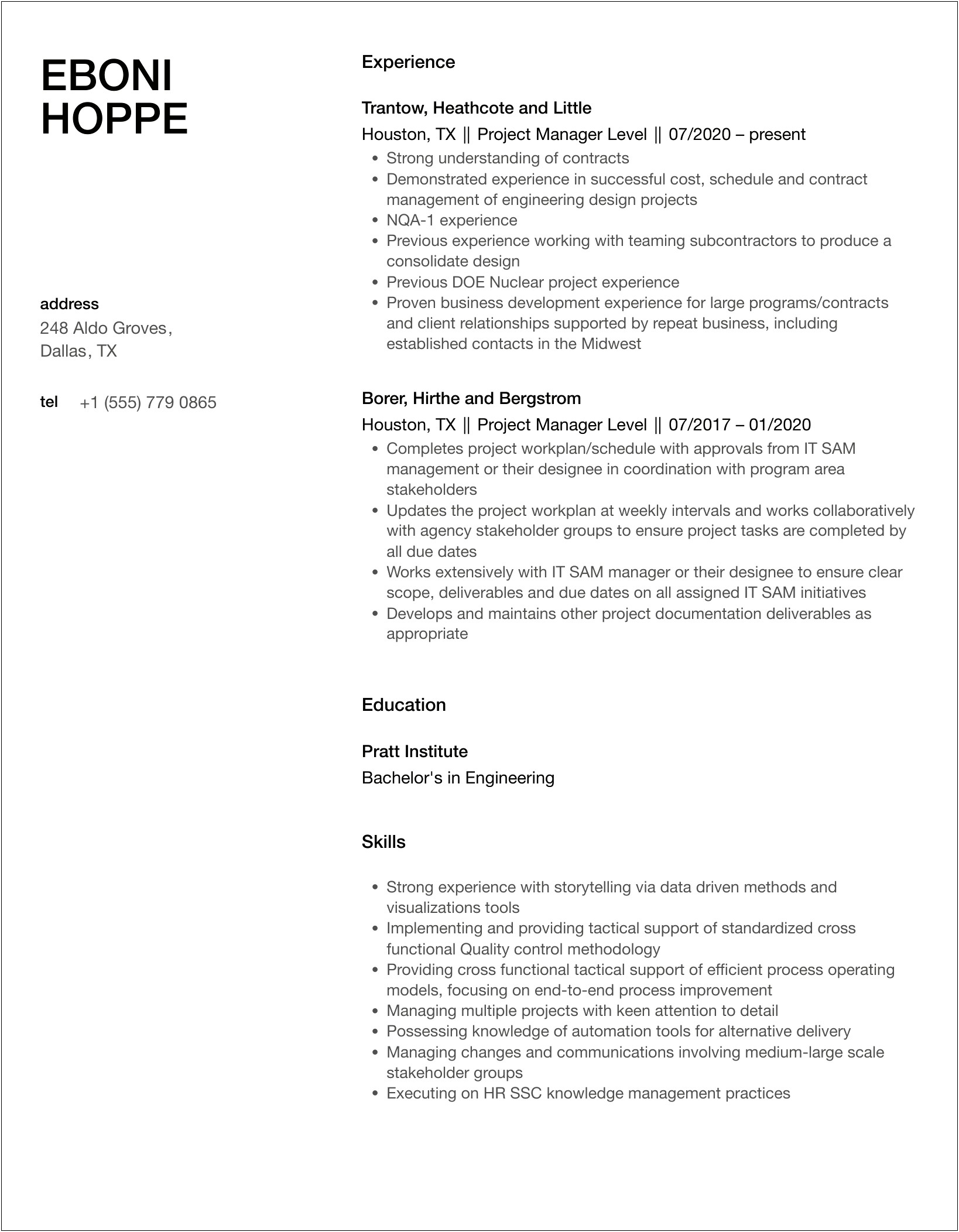 Resume For Project Manager With No Experience