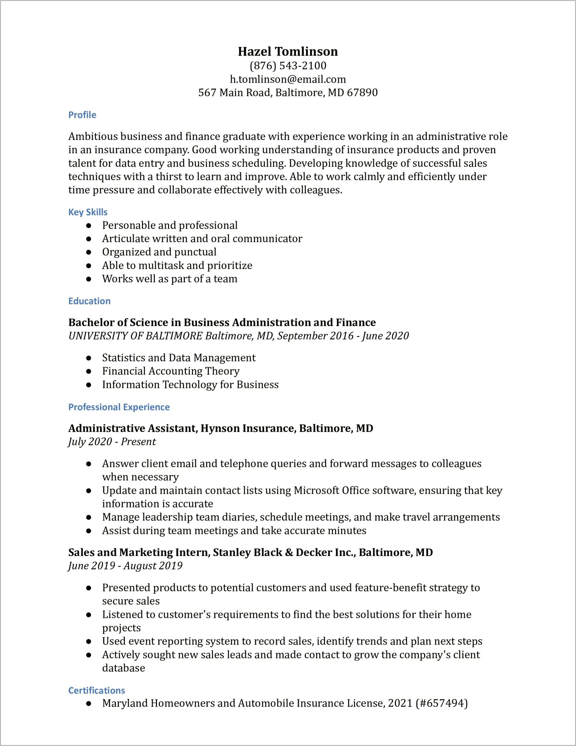 Resume For Property And Casualty Insurance Project Manager