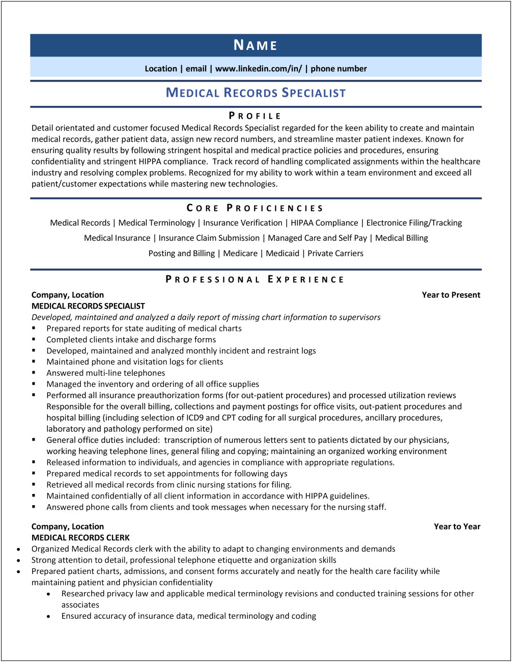 Resume For Records Specialist Professional Summary