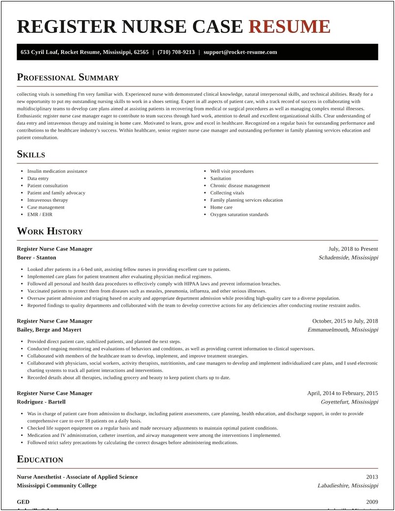 Resume For Registered Nurse Case Manager