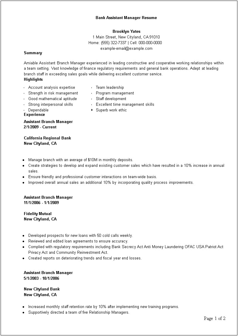 Resume For Retail Assistant Manager Samples