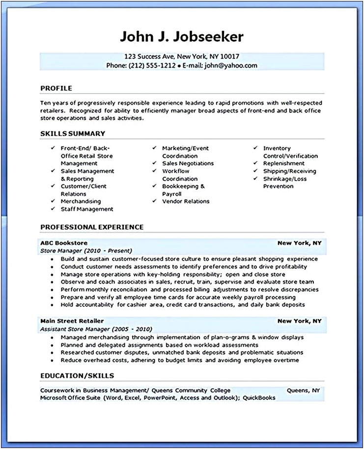 Resume For Retail Store Assistant Manager