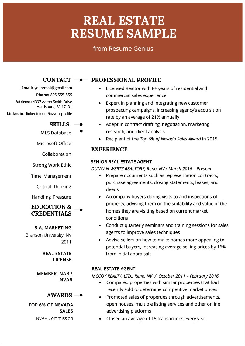 Resume For Sales Manager In Real Estate