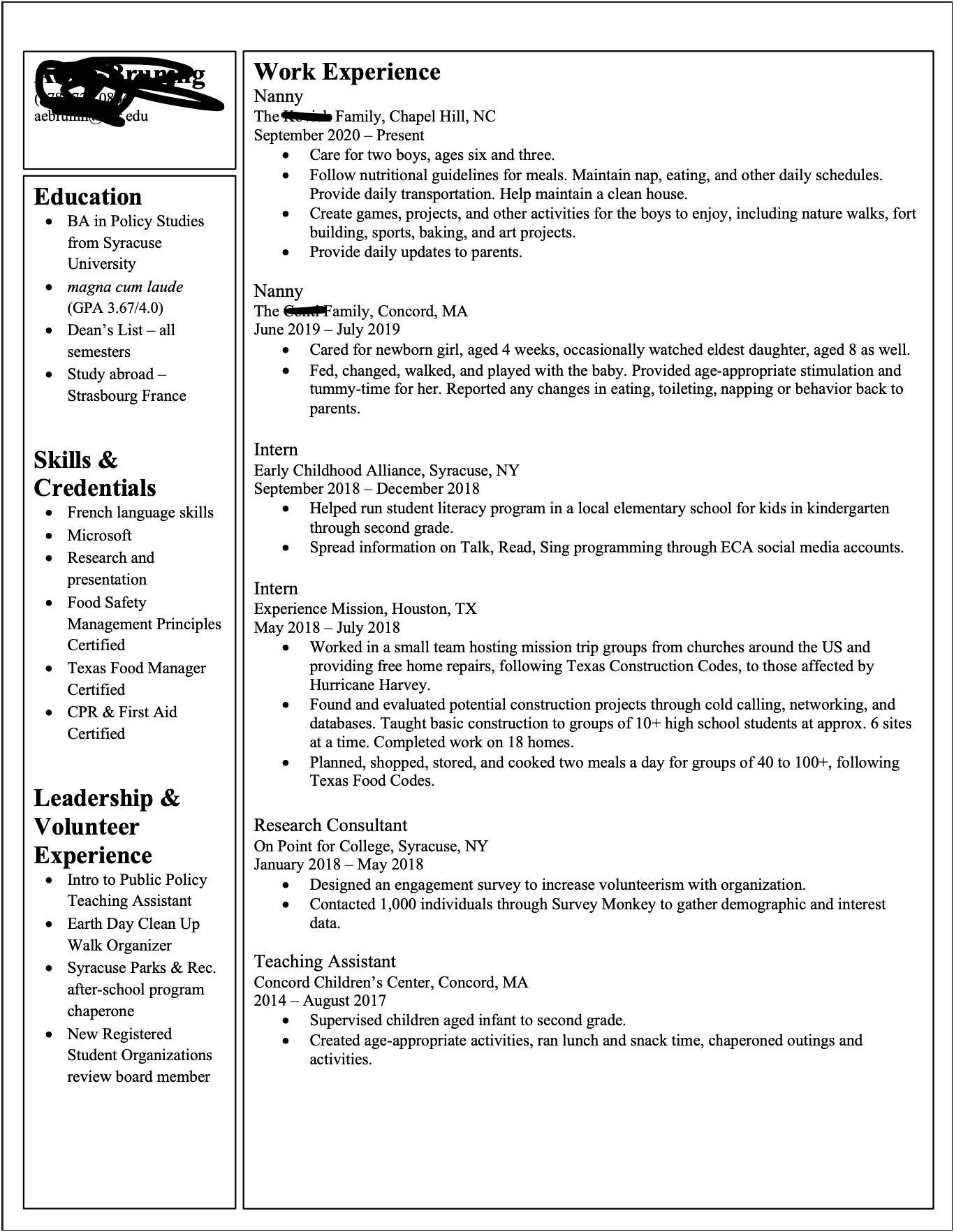 Resume For School Social Work Inter