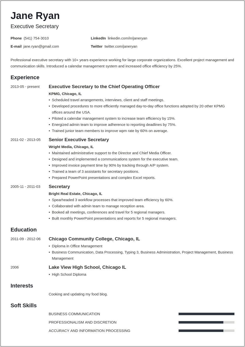 Resume For Secretary With Minimal Experience