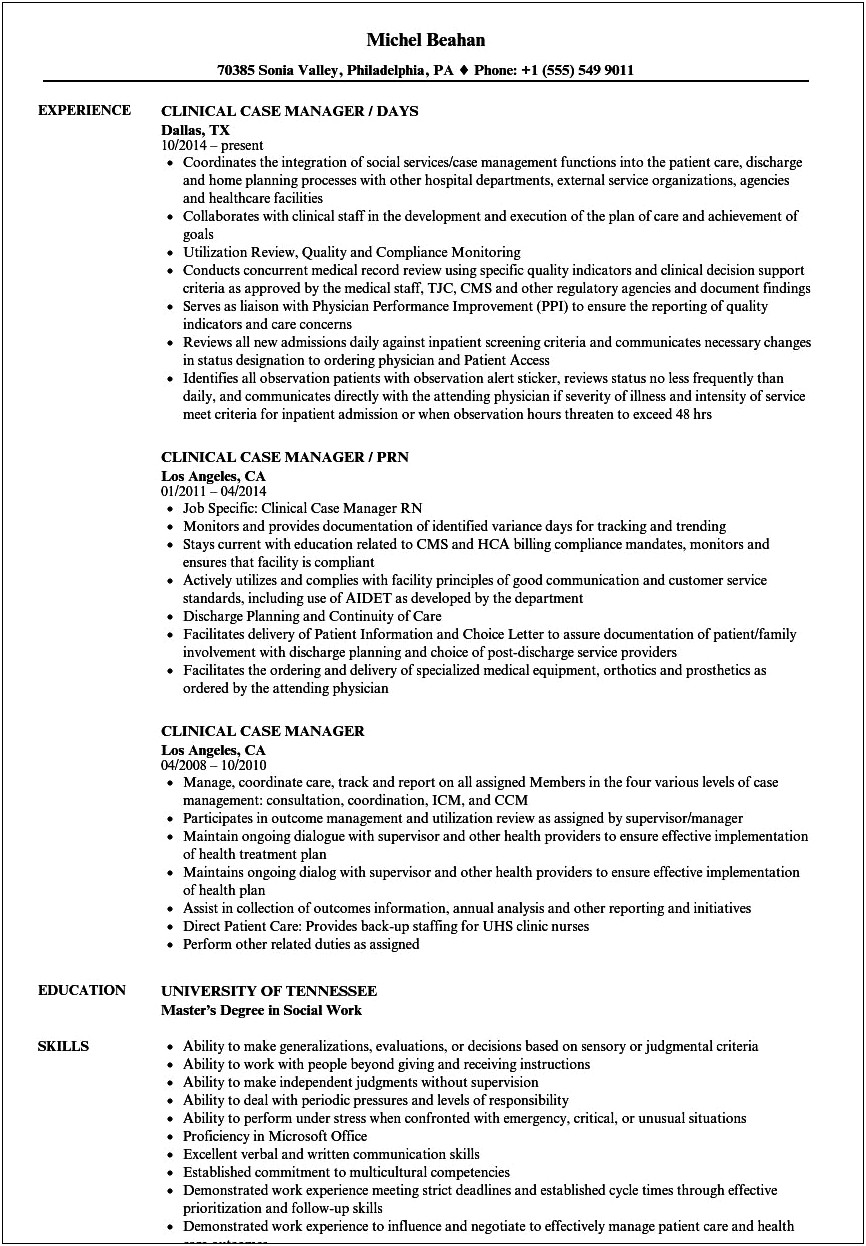 Resume For Social Worker Case Manager