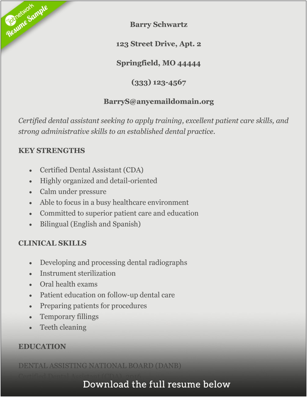 Resume For Student Just Graduating From Dental School