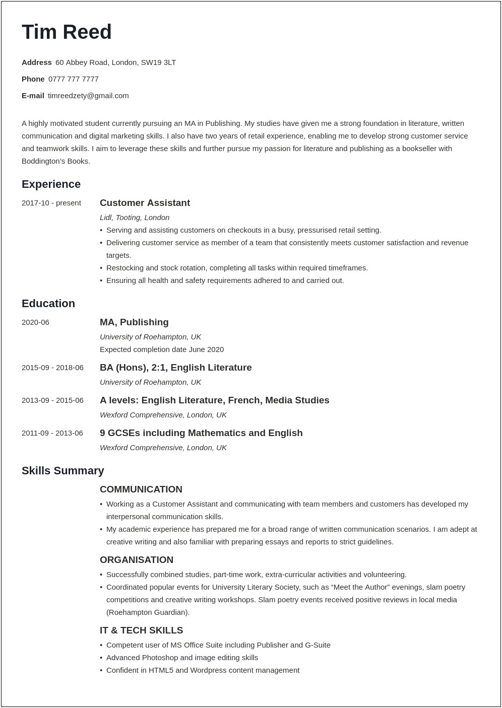 Resume For Student With No Work Experience Examples