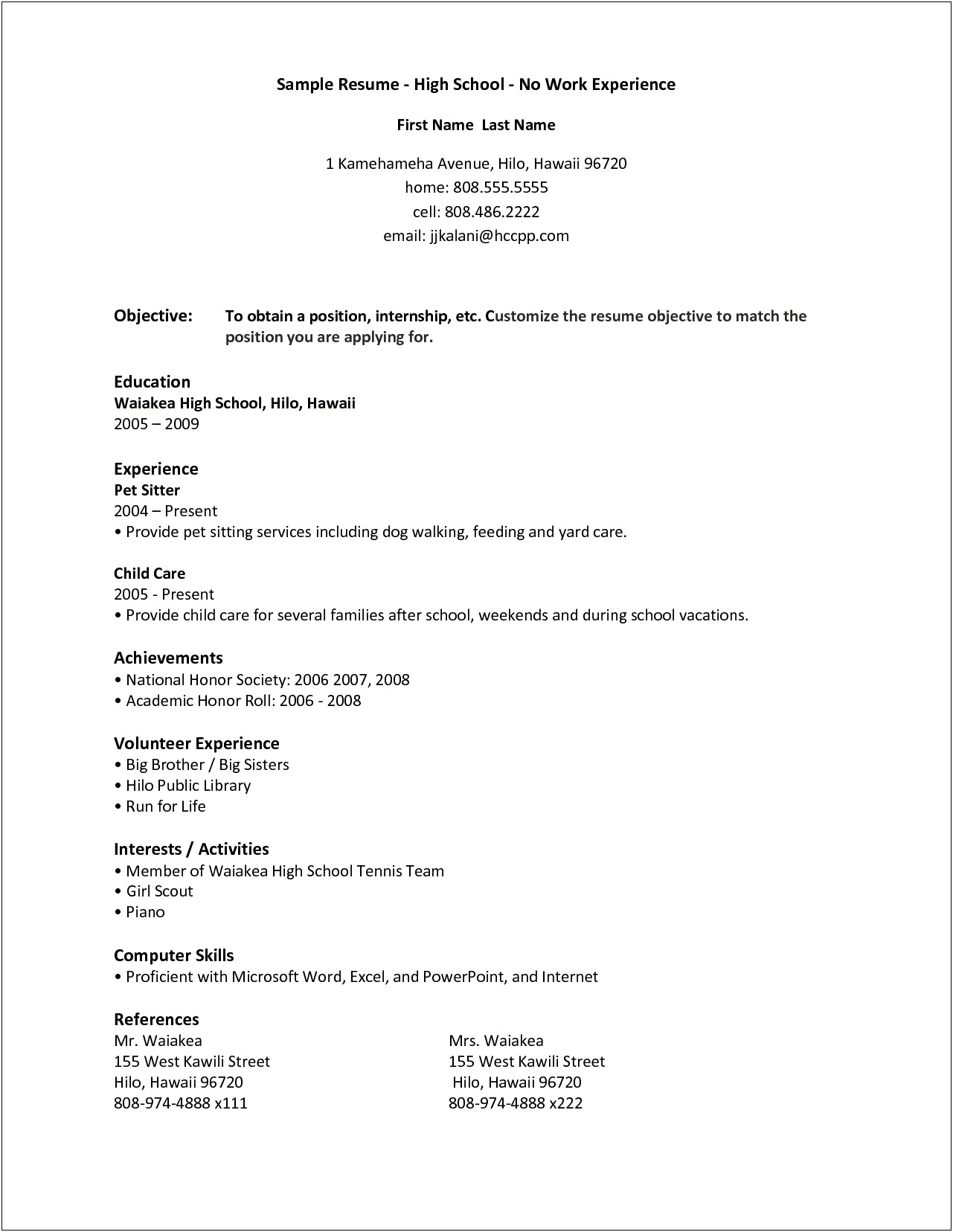 Resume For Students No Job Experience