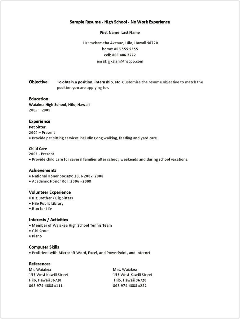Resume For Students Out Of High School