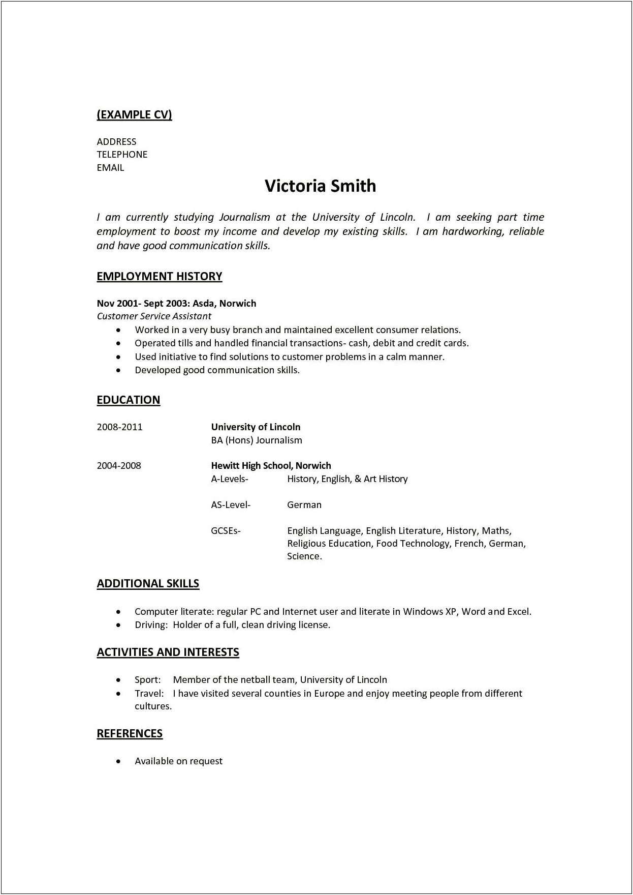 Resume For Students With No Work Experience Template