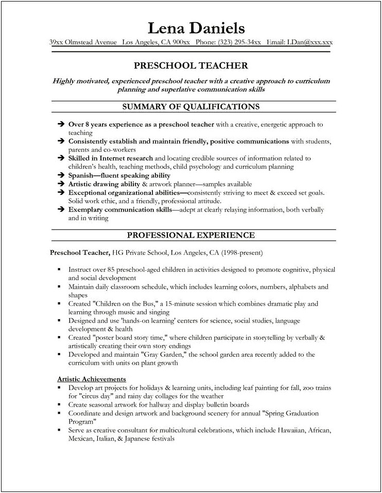 Resume For Teaching With No Experience