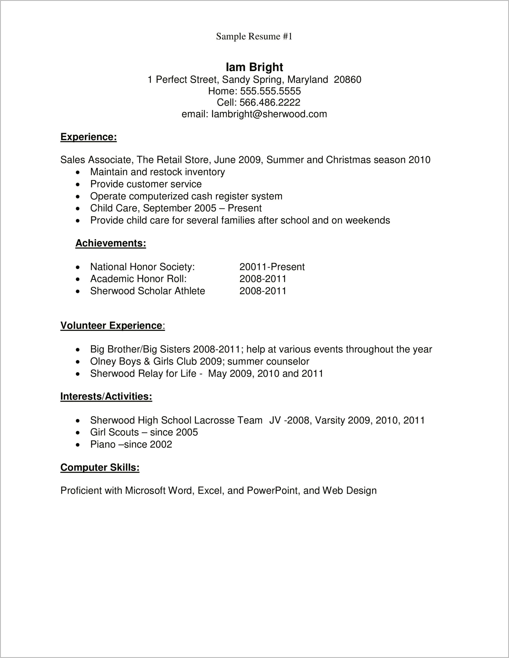 Resume For Teenagers For First Job