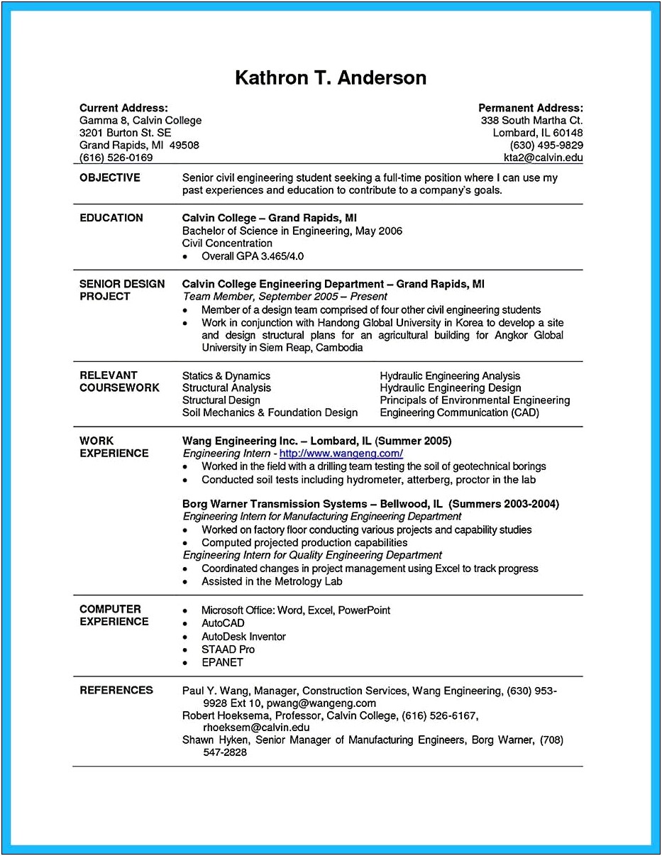Resume For Undergraduate College Student With No Experience
