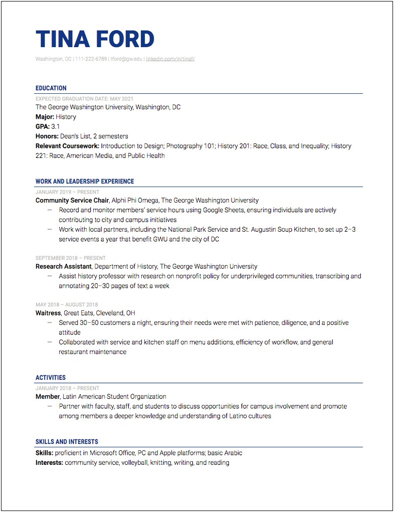 Resume For Undergraduate Student With No Experience
