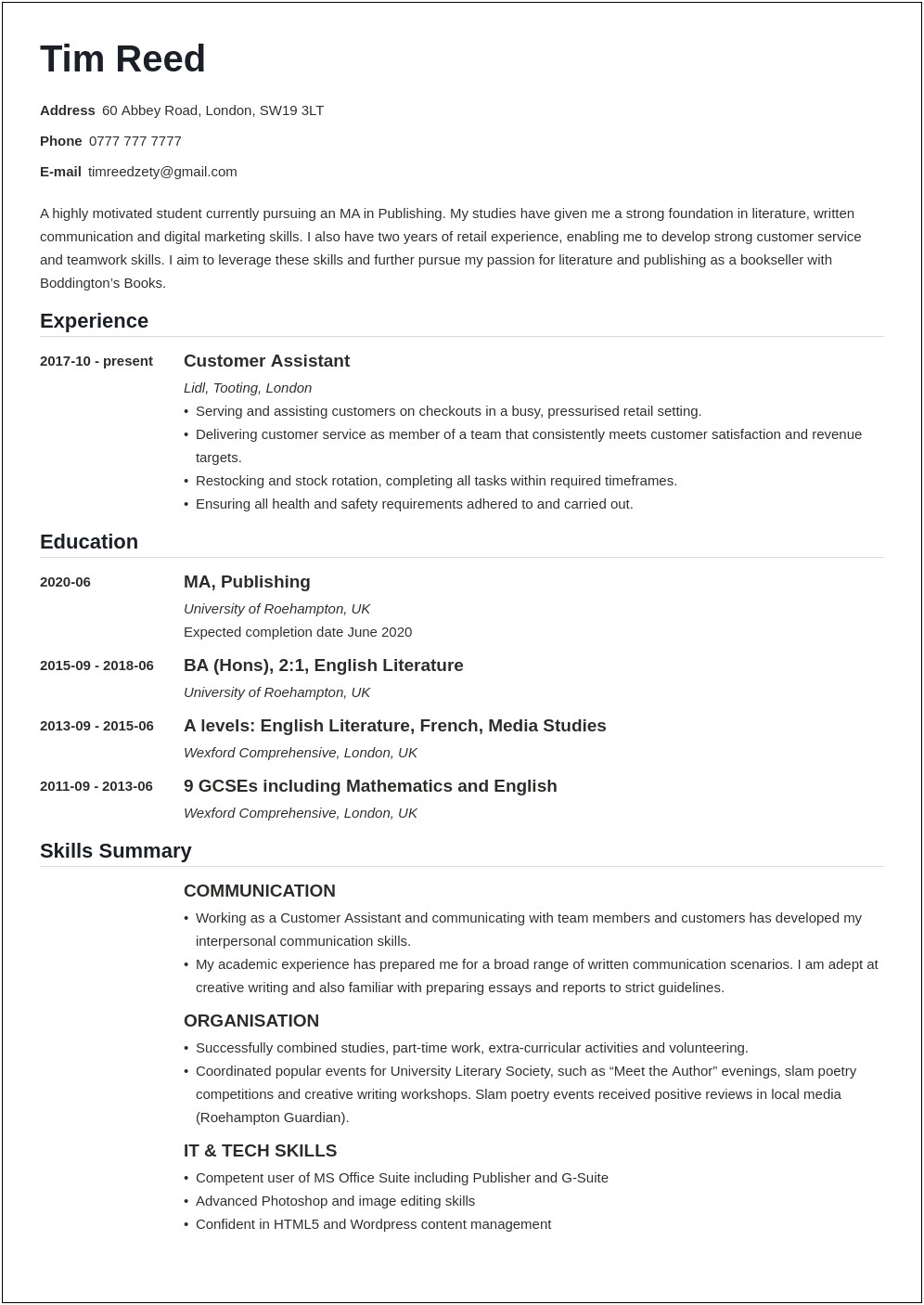 Resume For University Students With No Experience