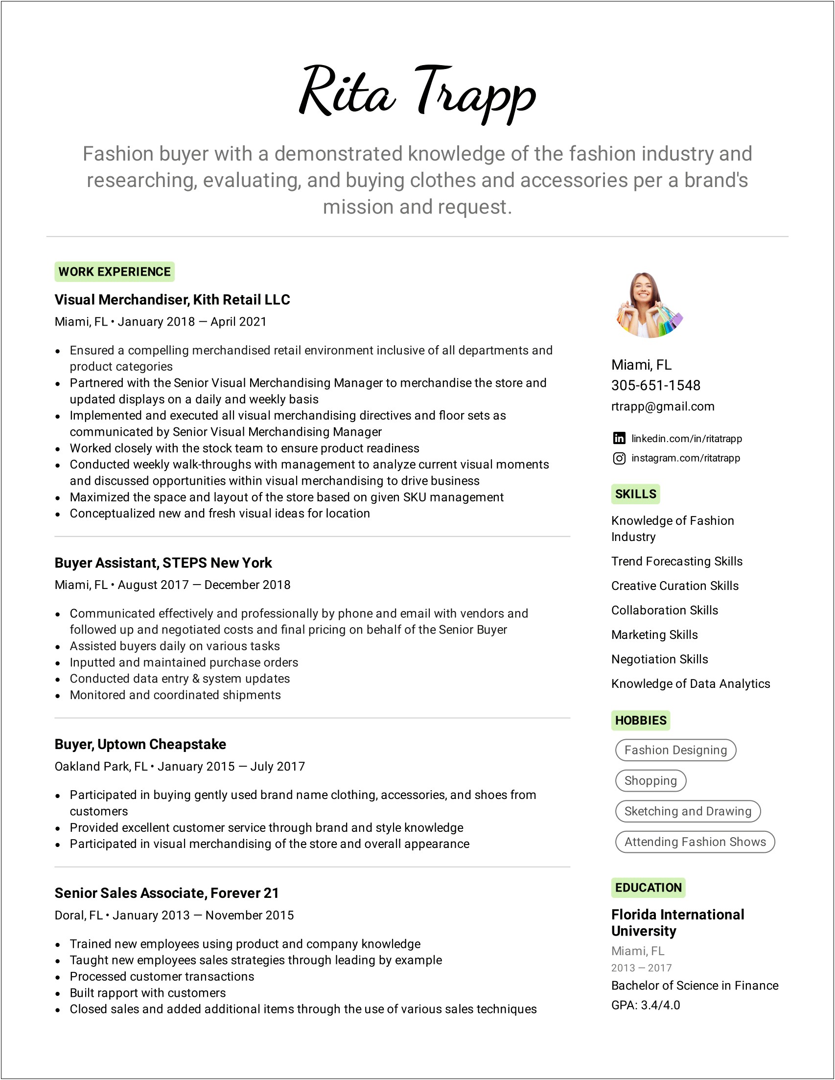 Resume For Working In Retail Fashion