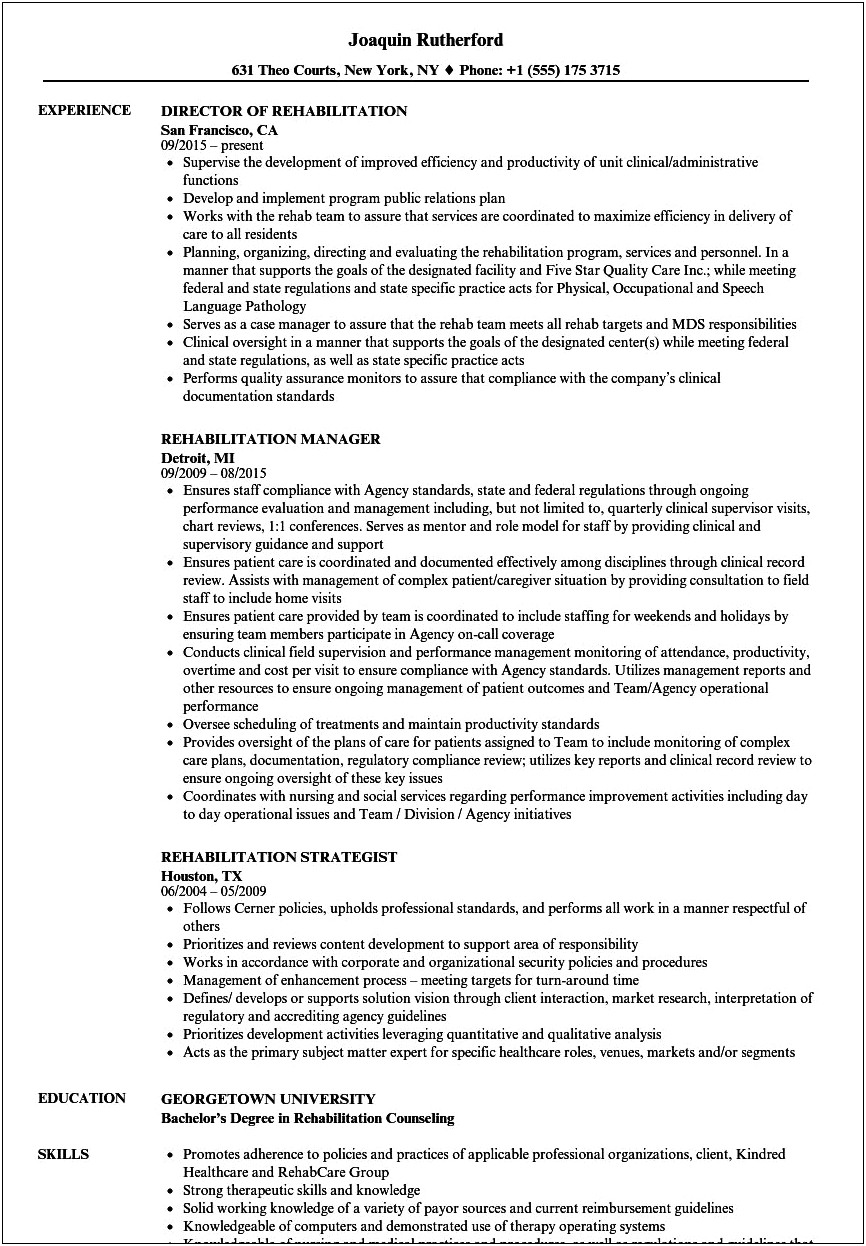 Resume For Workshop Rehabilitation Supervisor Work History