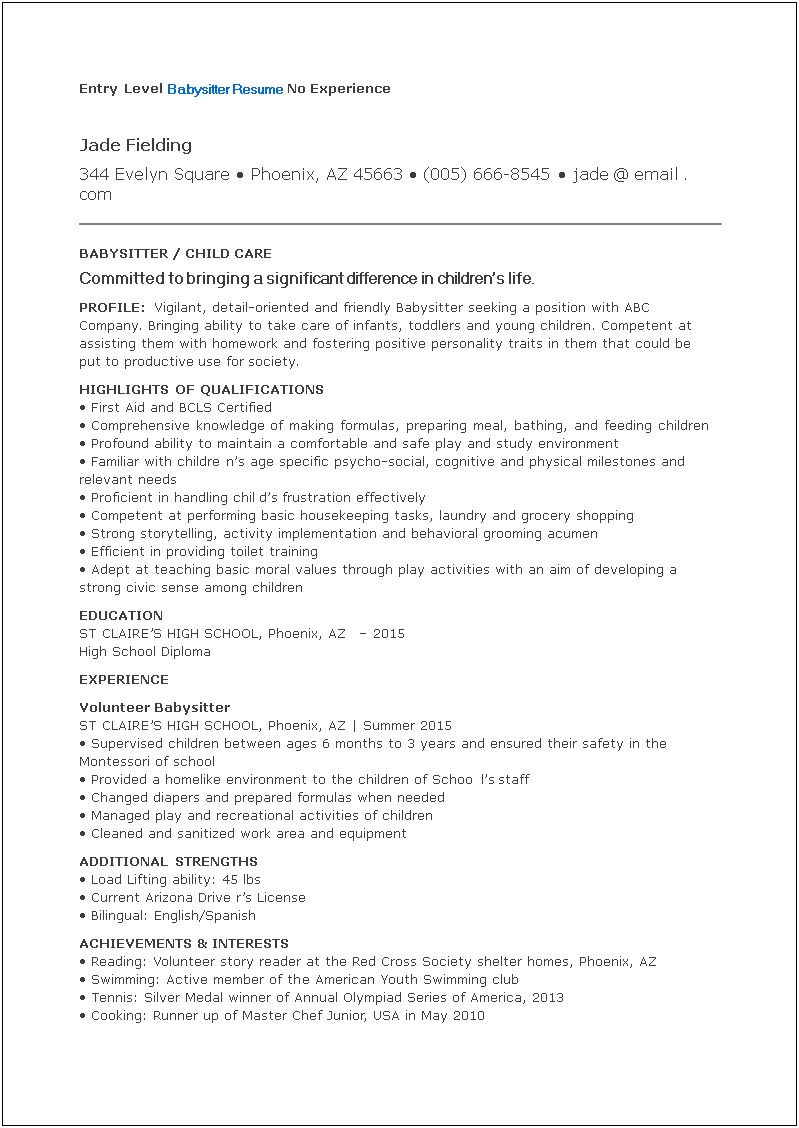 Resume For Young Person With No Experience