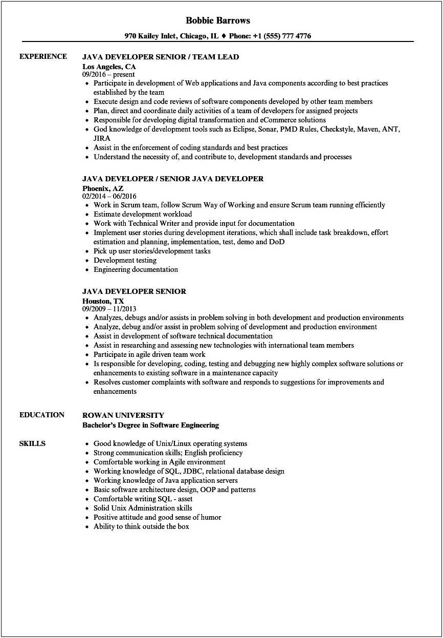 Resume Format For 1 Year Experience In Java