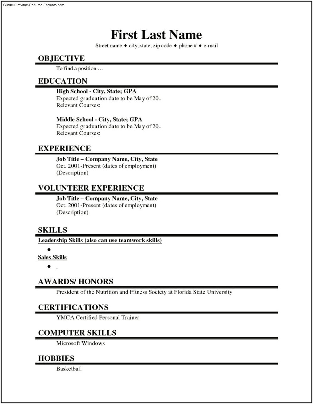 Resume Format For 12th Pass In Word
