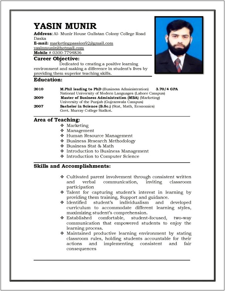 Resume Format For A Job Interview
