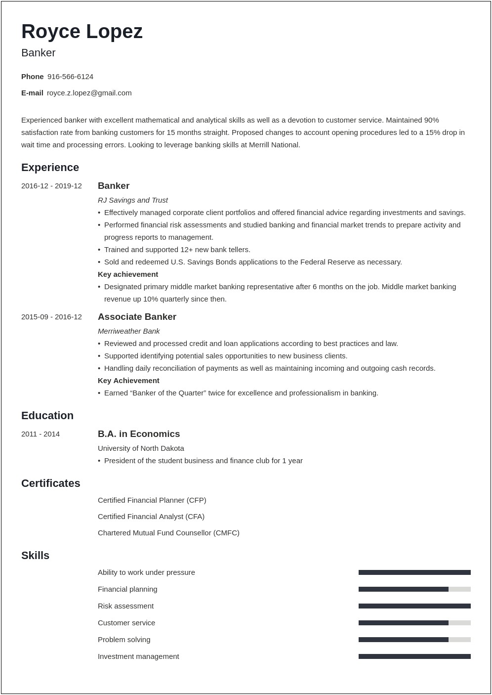 Resume Format For Bank Job In India