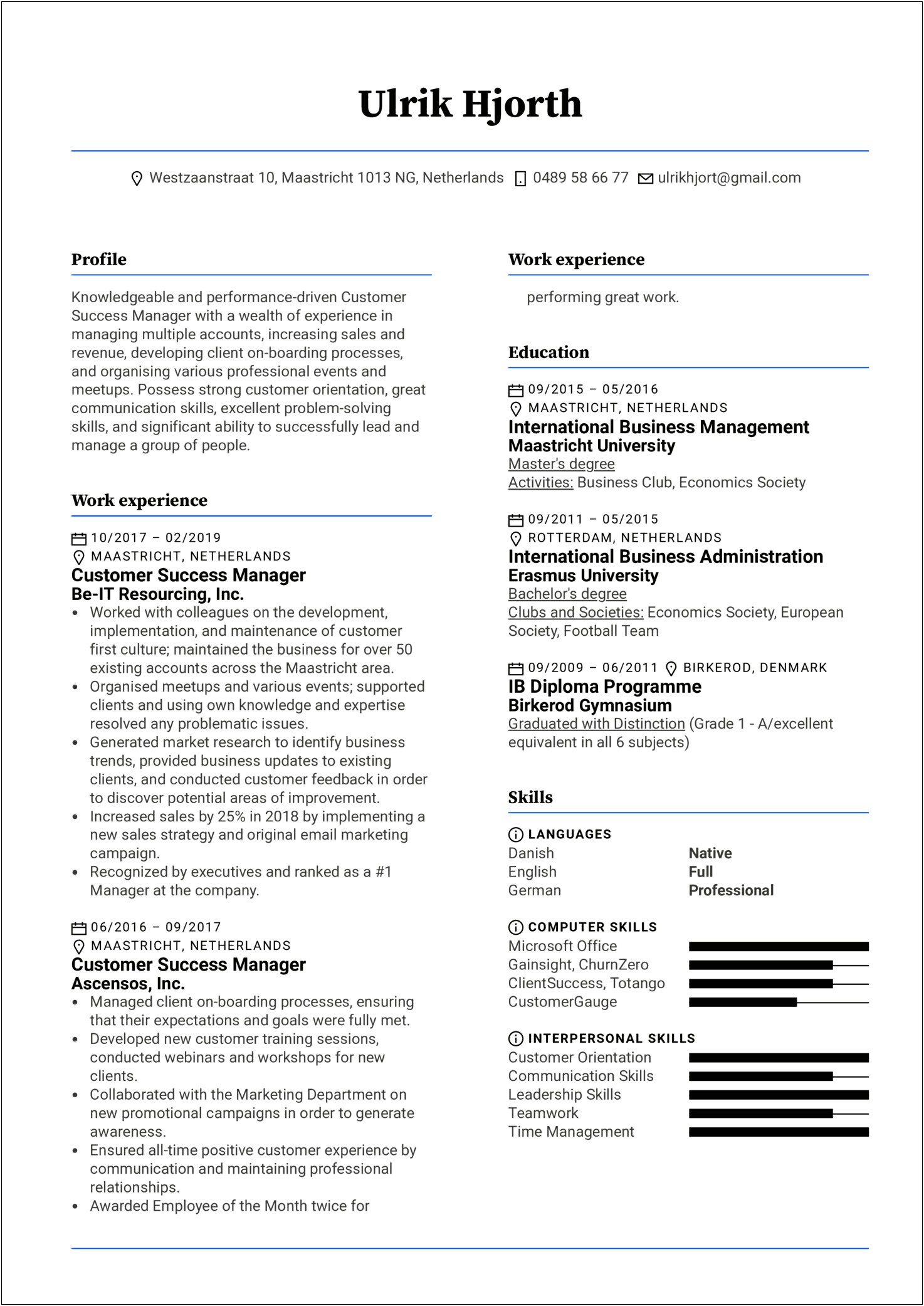 Resume Format For Customer Relationship Manager