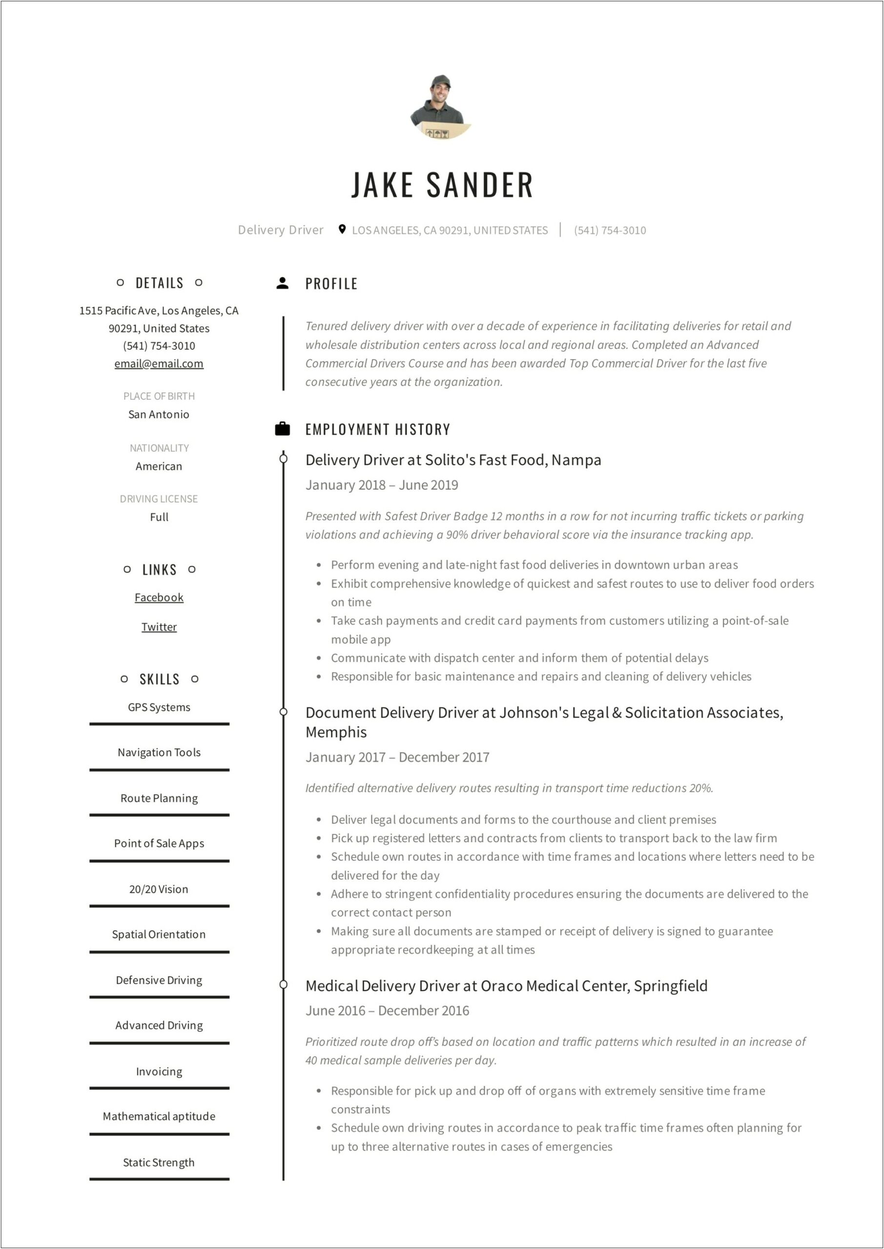 Resume Format For Driver Job Pdf