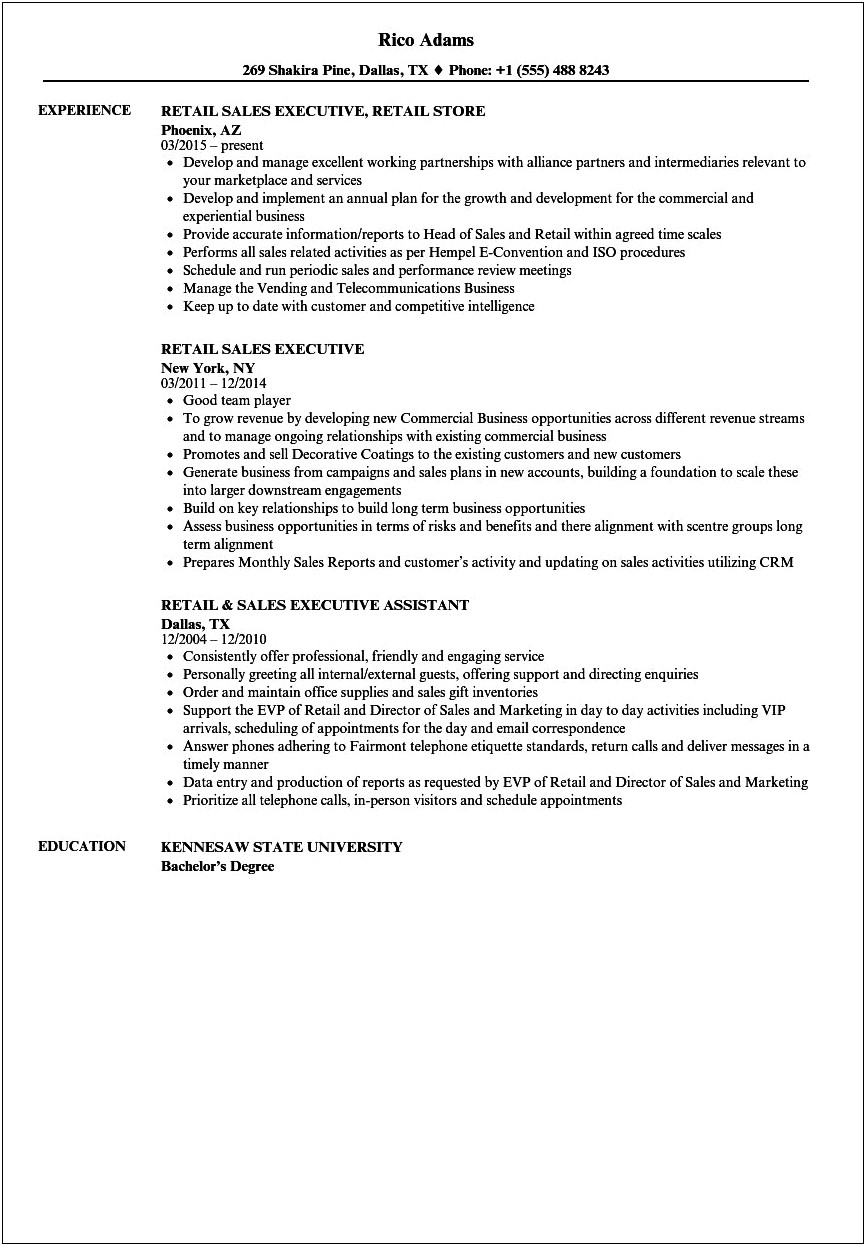 Resume Format For Experienced Sales Manager