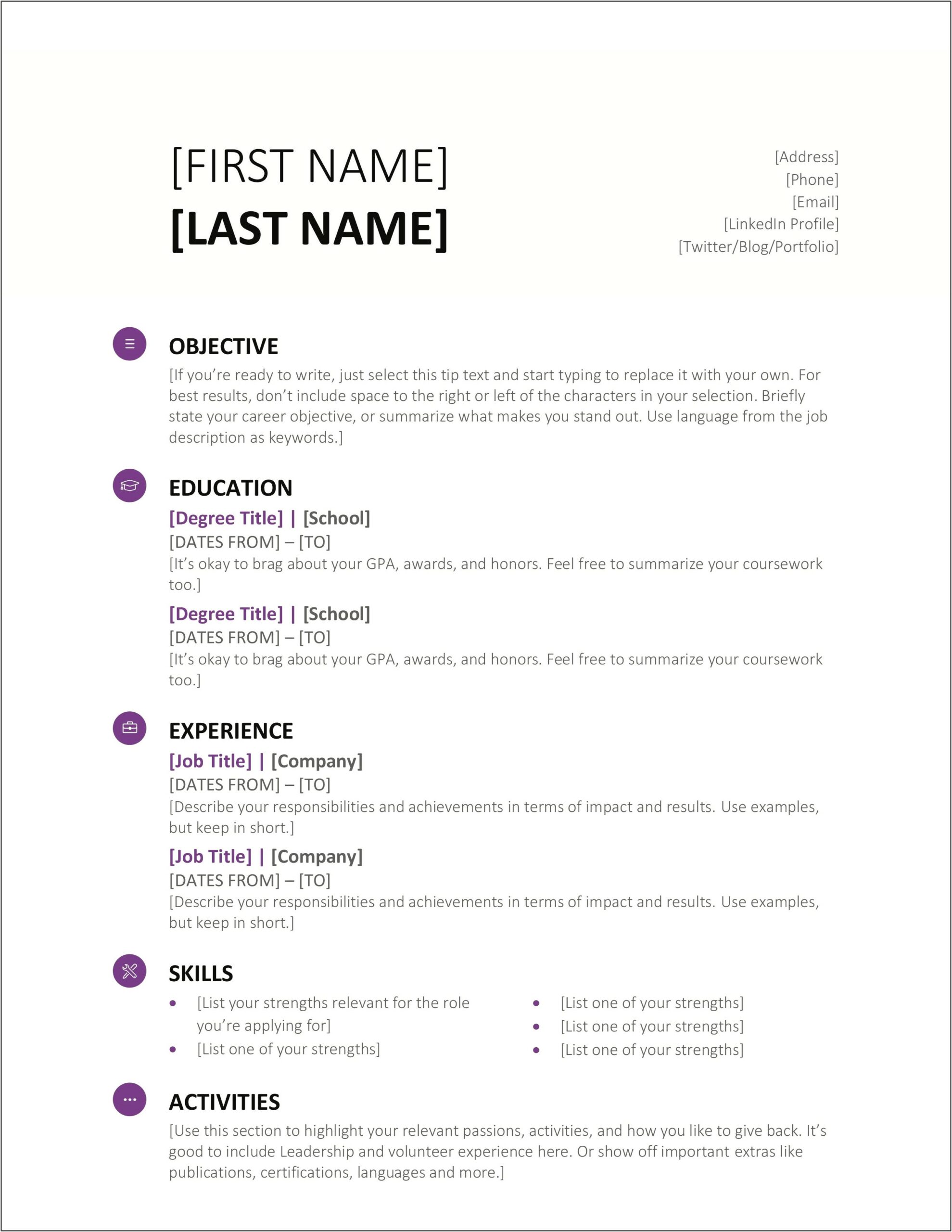 Resume Format For Freshers In Microsoft Word 2007