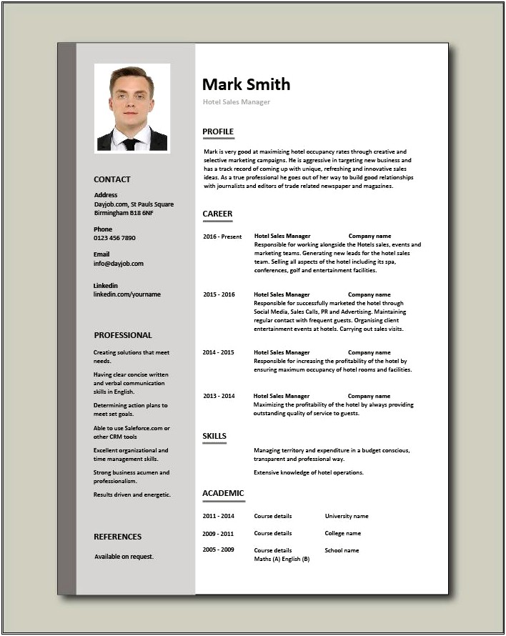 Resume Format For Hotel Management Pdf