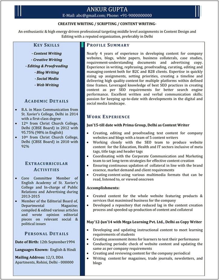 Resume Format For Job In Hindi